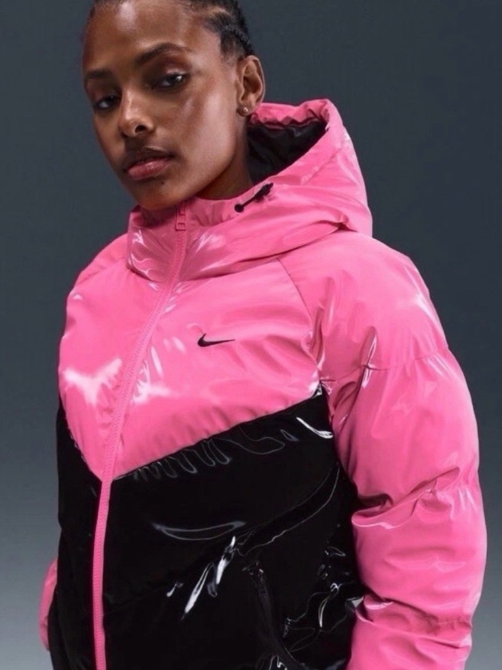 Nike Therma-Fit Shine Puffer Jacket Pink Black HV5242 649 Women's Medium NWT